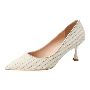 高跟鞋女2024新款秋冬水钻尖头宴会名媛气质女神范配礼服细跟单鞋