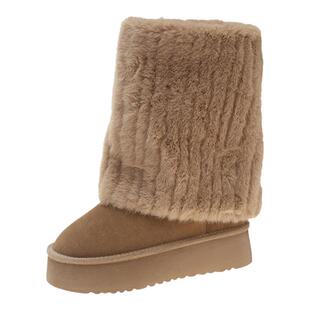 厚底雪地靴女款2025年冬季新款毛茸茸中筒裤管靴加绒加厚保暖棉鞋