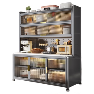 厨房微波炉置物架一体烤箱收纳架储物碗碟柜多功能餐边柜防尘橱柜