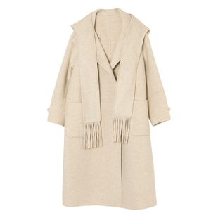 【羊毛羊绒】美丽客栈大码女装2025新款可拆卸带帽披肩双面呢大衣