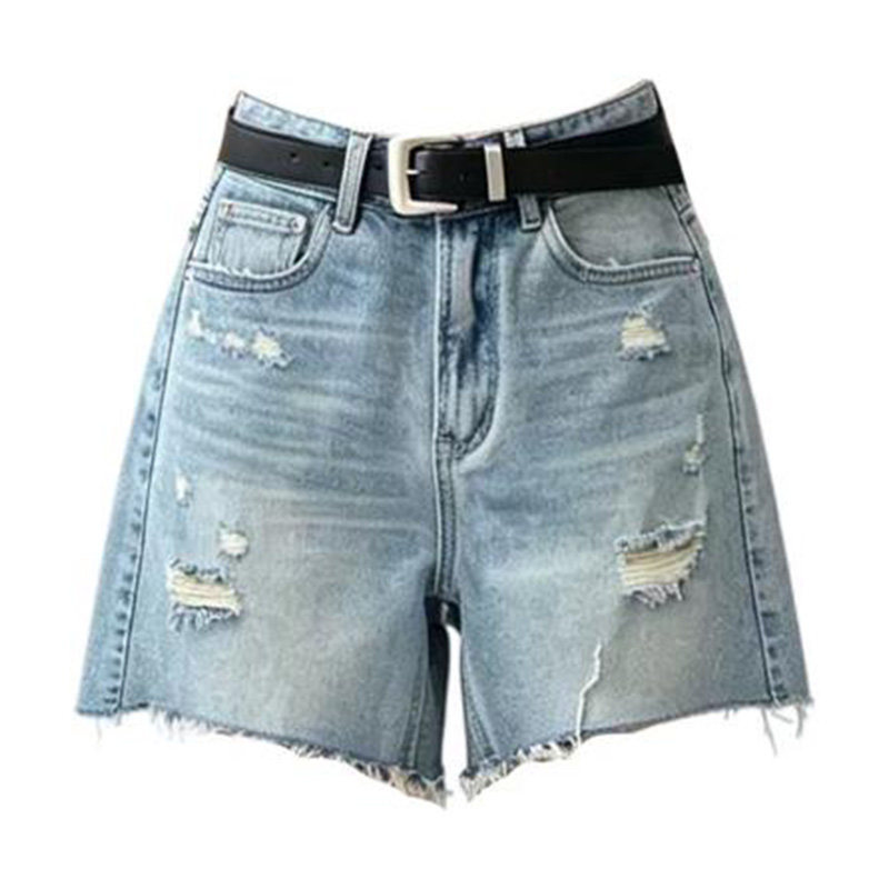 夏季高腰显瘦破洞牛仔短裤女