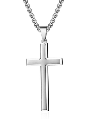 潮男女钛钢高抛光简约十字架项链