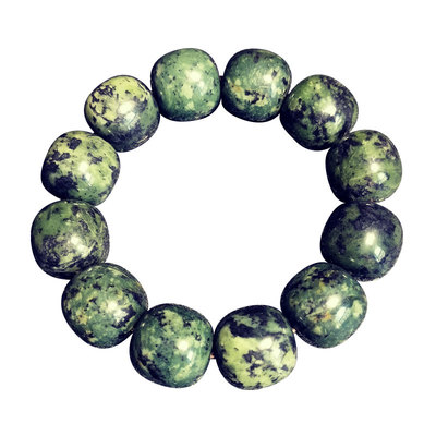 西藏药王石蛇纹玉手工老型珠手串