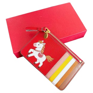 新款牛皮女士2026红色本命马年零钱包tb卡通小马多卡位拉链卡包女