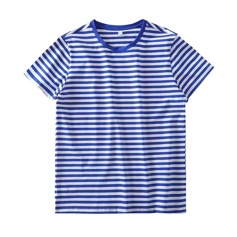 定制夏季海魂衫短袖t恤宽松情侣款条纹蓝白条体能男女T恤训练服速