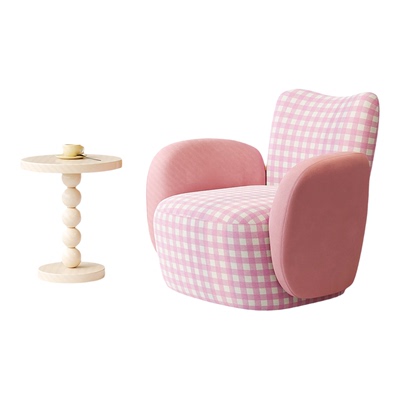 畔所|多巴胺粉色格子贝拉靠背椅扶手椅沙发椅卧室阳台客厅懒人椅