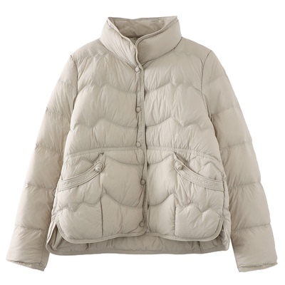 白鸭绒轻薄羽绒服女短款立领外套