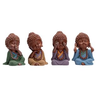 新中式创意四不小萌佛摆件陶瓷禅意紫砂可爱宝宝佛茶室家居装饰品