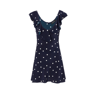 RealisationPar 连衣裙蓝色波点V领斜裁真丝A字短裙 The Sailor