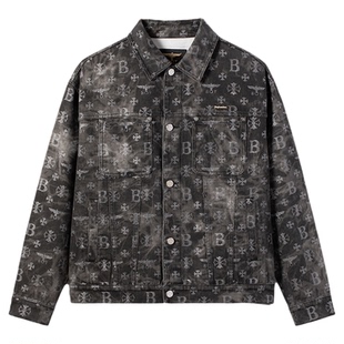 BOYLONDON黑灰晕染满印字母男女款牛仔外套2026年春季新款N50001
