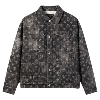 BOYLONDON黑灰晕染满印字母男女款牛仔外套2026年春季新款N50001