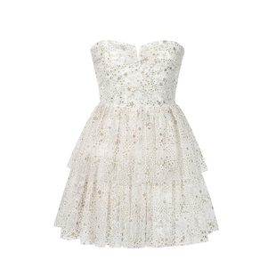 管乐同款ELLIGIOI满天星烫银压褶裹胸连衣裙设计感礼服裙女25新款