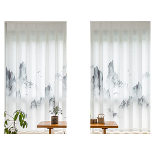 2025款透光不透人纱帘中式山水遮挡帘客厅卧室高级感茶室窗帘挂布