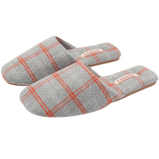 云团薄绒英伦风格子棉拖鞋女情侣透气亲肤轻便牛筋底高级感居家男