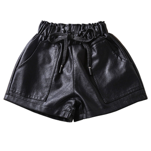 女童短裤秋冬外穿洋气2025新款冬季爆款打底加绒pu皮百搭靴裤儿童