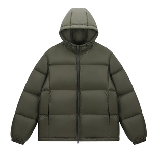 男士面包羽绒服男冬季加厚潮牌2025新款墨绿色鸭绒服外套连帽上衣
