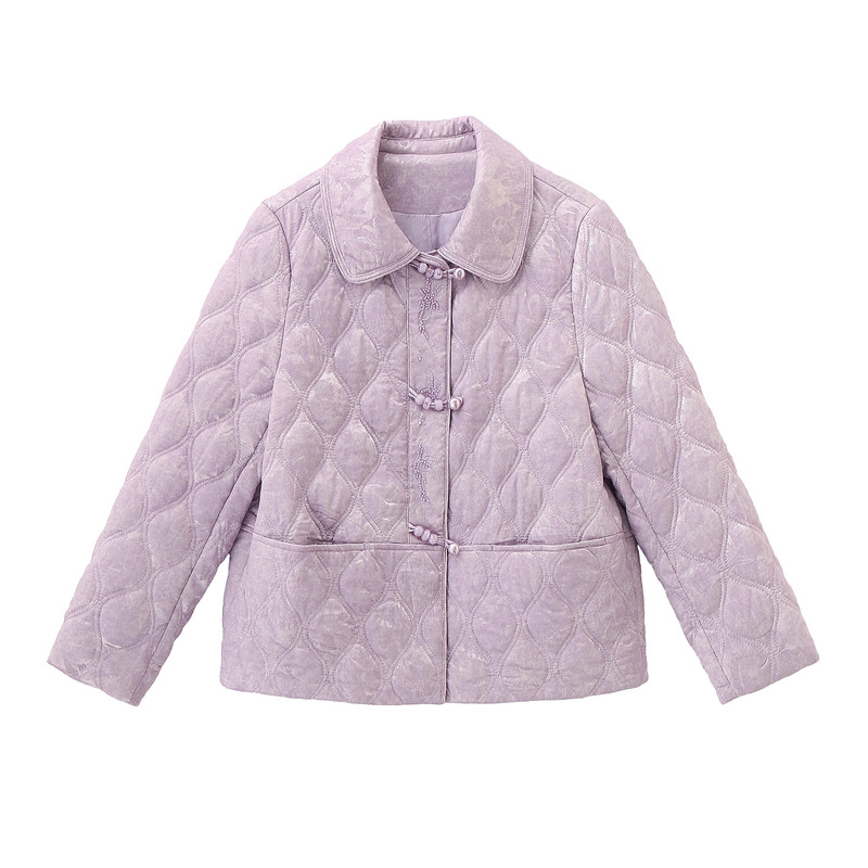 时尚翻领菱格纹短款棉服女