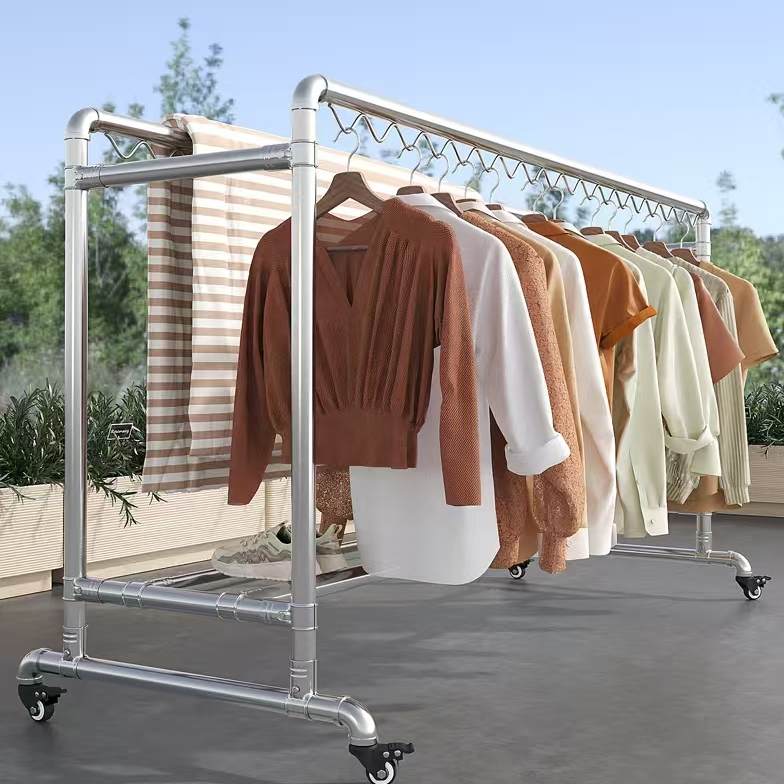 镀锌钢管晾衣架落地家用阳台挂衣服加粗加厚户外防风晒被子凉衣架