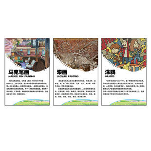 美术课程体系墙面布置装饰少儿画室书法培训中心艺术走廊挂图壁画