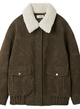 SNIDEL秋冬款复古可拆仿羊羔绒翻领棉服夹克外套SWFJ255058