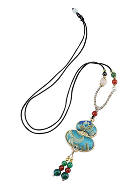宋锦蝴蝶流苏葫芦项链女款