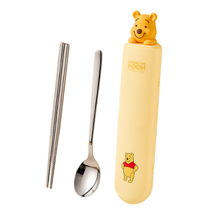 迪士尼餐具筷子勺子套装便携式外出携带不锈钢儿童学生餐具收纳盒