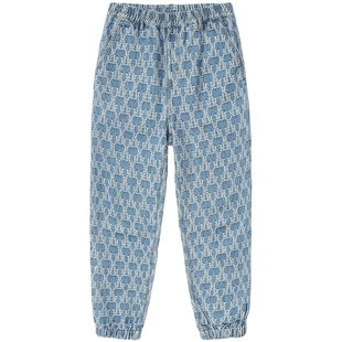 MISHKA大眼球潮牌春夏新品 女士提花休闲牛仔裤直筒收脚长裤