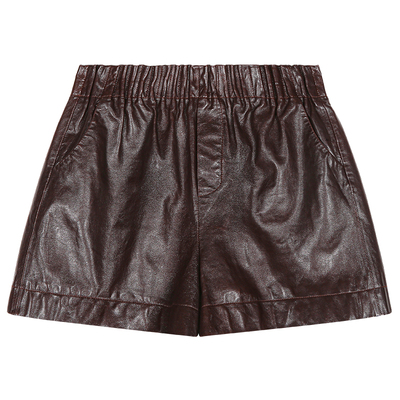 今屿花花宽松松紧腰PU皮短裤女