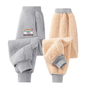 拉夏贝尔女童加厚绒裤子女大童休闲裤儿童加绒卫裤女孩羊羔绒裤冬
