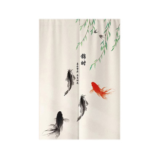 中式门帘隔断帘夏季家用卧室免打孔布帘厨房客厅遮挡隐私厕所挂帘