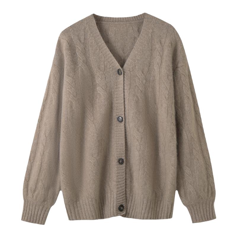 100纯羊绒毛开衫女V领加厚保暖秋冬季宽松韩版慵懒风毛衣针织衫