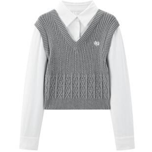 【商场同款】乐町假两件上衣韩系学院风显瘦修身上衣C2CDE4302