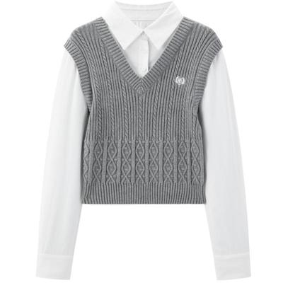 【商场同款】乐町假两件上衣韩系学院风显瘦修身上衣C2CDE4302