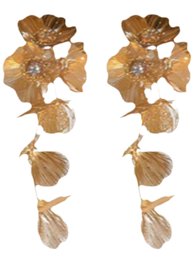 复古新中式金色流苏花朵耳环