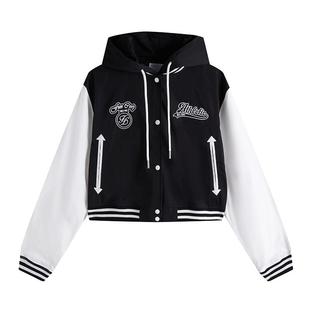 Fun2025秋季新品学院风运动短款棒球服外套女插肩撞色宽松短上衣