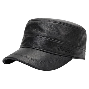 真皮帽子男秋冬季薄中老年人鸭舌帽冬天爸爸老人爷爷山羊皮平顶帽
