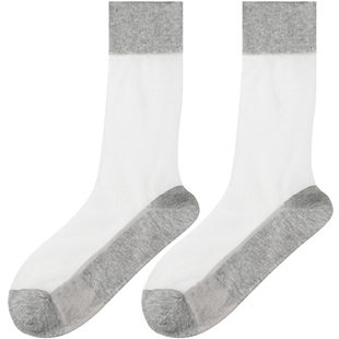 精梳棉底男丝袜夏季薄款透气凉爽玻璃丝防滑简约宽松罗口绅士袜