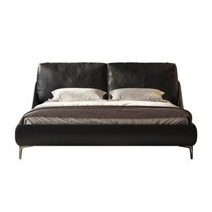 广巢 宙斯床黑色真皮主卧次卧双人床意式极简软包婚床床头层牛皮B
