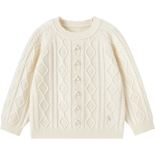 【高定系列】英氏儿童毛衣圆领秋冬春季羊绒针织衫女童套头羊毛衫