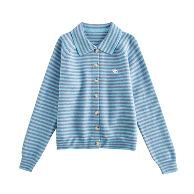 riverstone plus 小翻领条纹开衫毛衣春季中古感修身针织上衣外搭