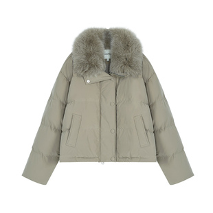 pusumede 温暖锁定 可拆卸狐狸毛领羽绒服女气质宽松白鸭绒外套