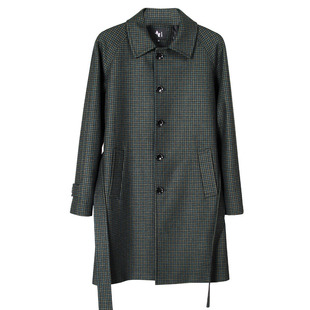 冬季新款修身巴尔马肯中长款呢大衣男复古千鸟格呢子商务时尚外套