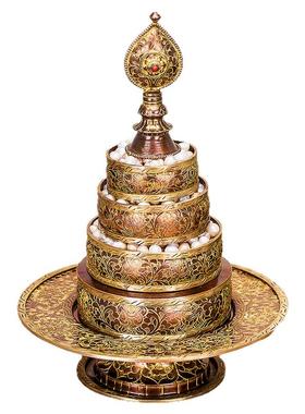 用品尼泊尔手工雕花纯铜紫铜色曼扎盘藏族用品曼茶罗大小可选