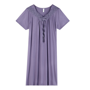 轩靓2026新款睡裙女士夏季薄款柔软莫代尔短袖优雅睡衣凉感连衣裙
