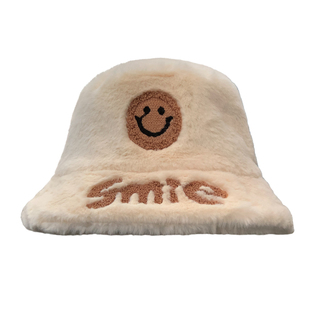 渔夫帽女秋冬高级感气质百搭笑脸刺绣盆帽日系毛茸茸防寒保暖帽子