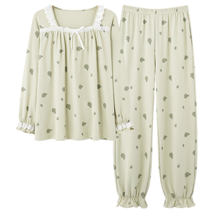 2026秋天新款长袖睡衣纯棉女款方领柔软舒适少女可外穿家居服套装