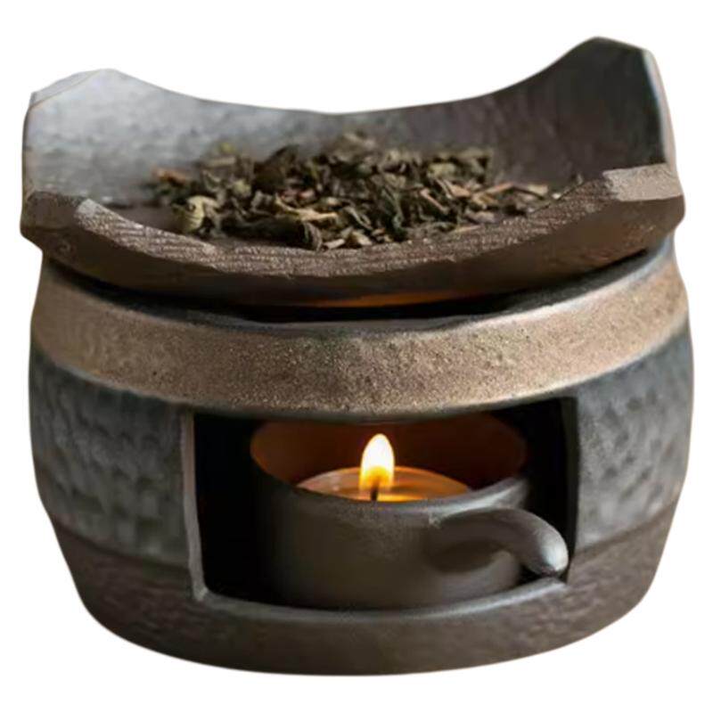 创意粗陶围炉煮茶烤茶套装家用室内复古茶具可明火加热蜡烛温茶炉