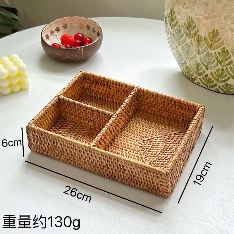 新品越南藤编桌面收纳盒办公物分格储卡片篮收纳手机摇控器杂物