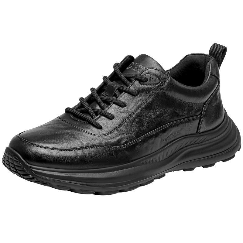 西二男士真皮时尚休闲鞋男2026春季新款牛皮厚底运动通勤D24R2282