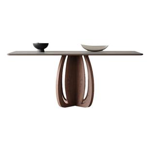 岩板餐桌实木全托意式现代简约家用小户型橡木全托哑光岩板饭桌